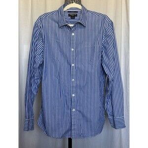 Claiborne Long Sleeve 80'S 2-Ply  Blue & White Striped Shirt Men's Size Large